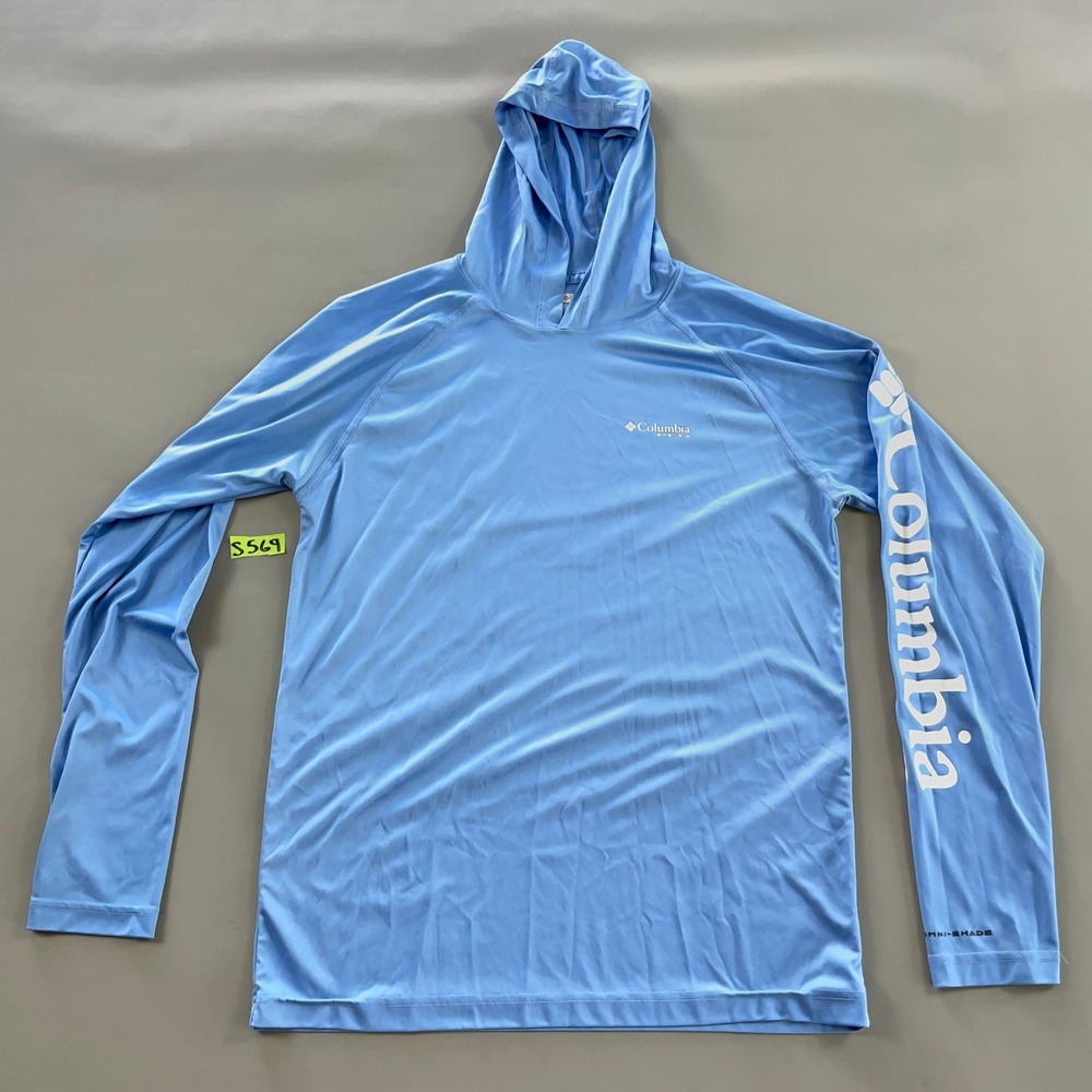 Columbia PFG Mens Blue Long Sleeve Sun Hoodie Fishing Shirt S